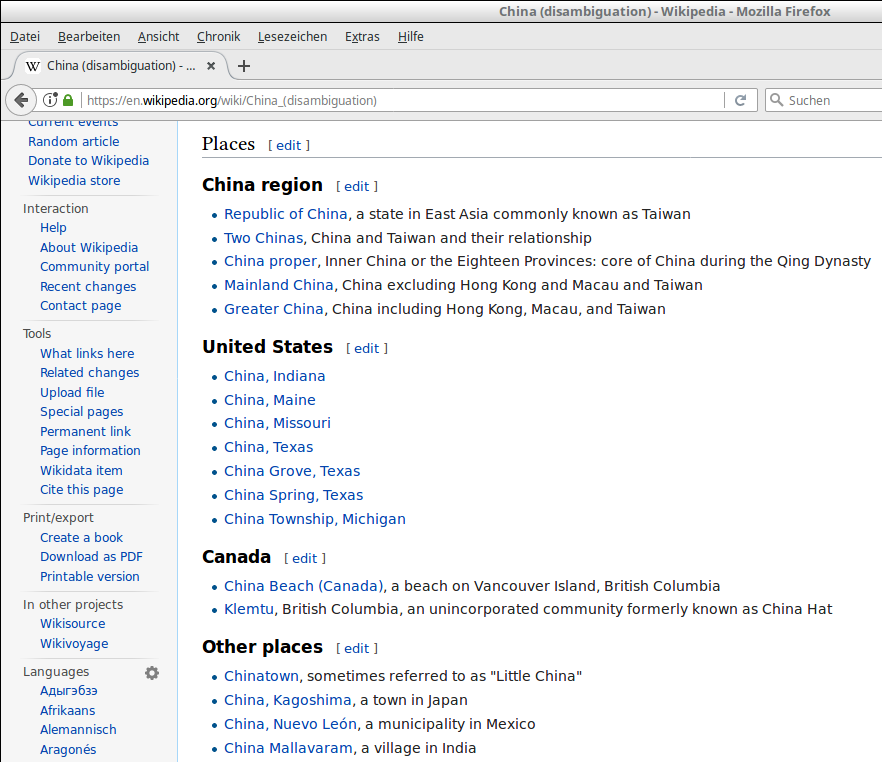 Wikipedia Disambiguation: China