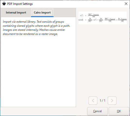 PDF-Import-Dialog von Inkscape 1.3